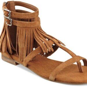 Marc Fisher Laryn Suede Leather Cognac Fringe Gladiator Sandal Sz 7